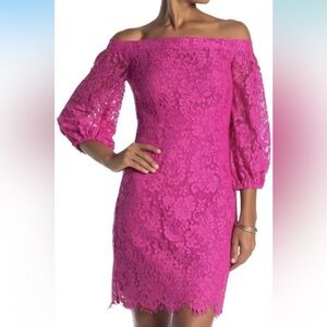 Trina Turk Pink Lace Off-Shoulder Dress